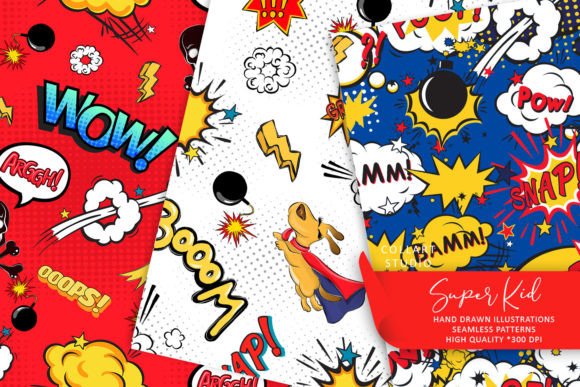 Download Super Kid, Cute Comic Seamless Patterns - Seamless patterns Collection